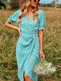 Puf Kollu Faux Wrap Midi Elbise - Riosso